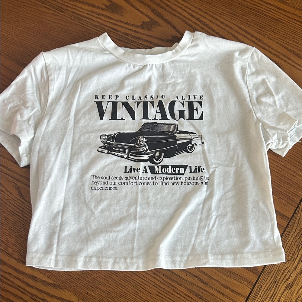 SHEIN White Vintage Car Print Kids T-Shirt